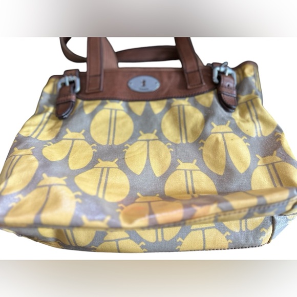 Fossil Key-Per Leather & Coated Canvas Ladybug Print Tote Shoulder Bag - Picture 1 of 12